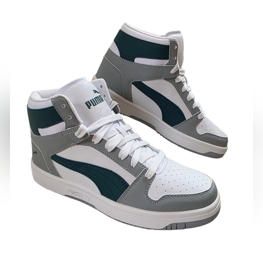 Puma Rebound Layup SI High Top White Green Lace Up Sneakers Youth